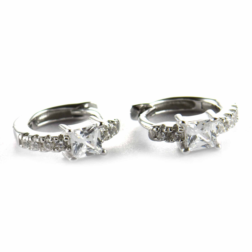 8mm silver circle earring with square CZ