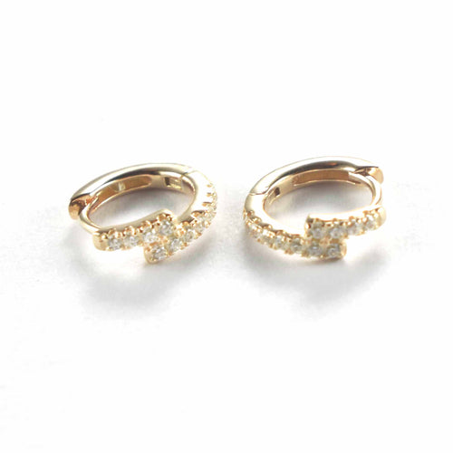9mm circle silver earring with white CZ & pink gold plating