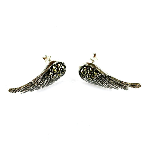 Angel wing silver earring with marcasite
