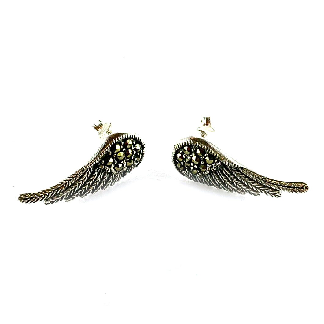 Angel wing silver earring with marcasite