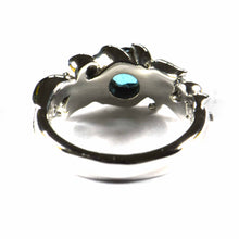 Aquarelle pattern silver ring with blue CZ