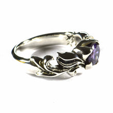 Aquarelle pattern silver ring with purple CZ