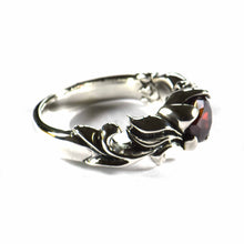 Aquarelle pattern silver ring with red CZ
