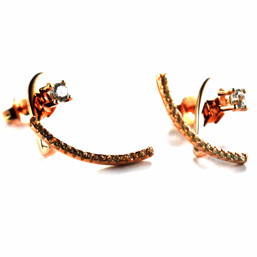 Arch pattern silver earring with white cubic zirconia & pink gold plating