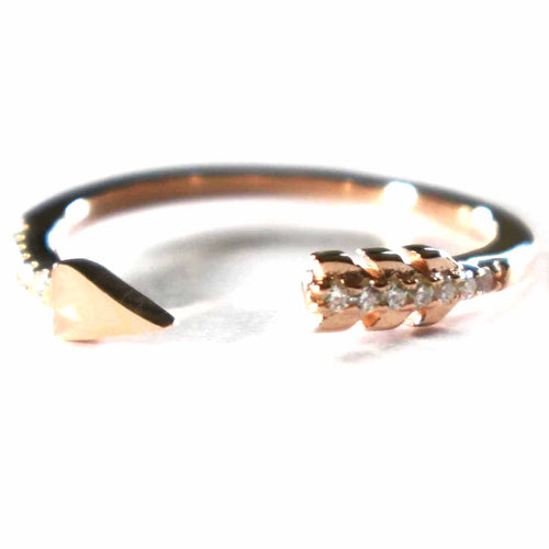 Arrow silver ring with pink gold plating & white CZ