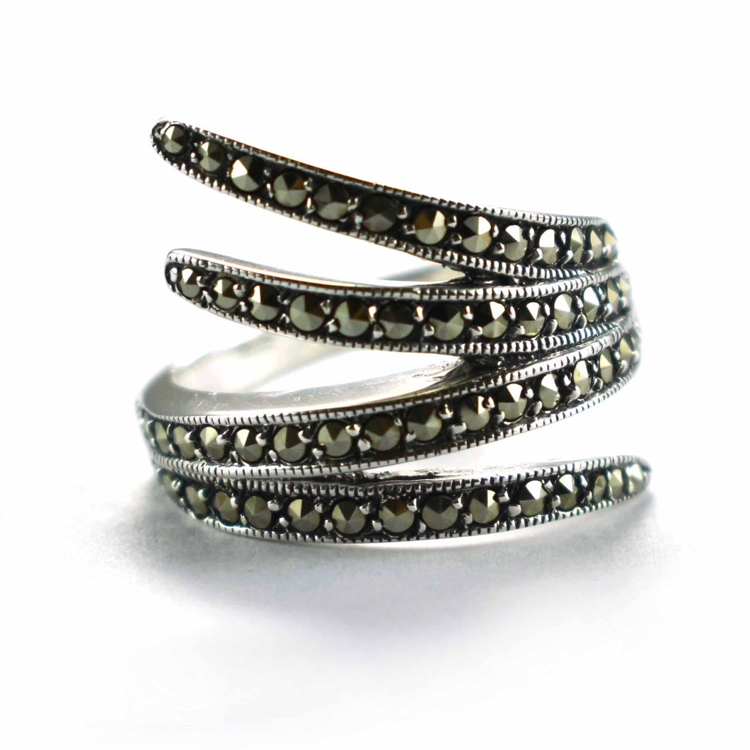 Art style silver ring with marcasite