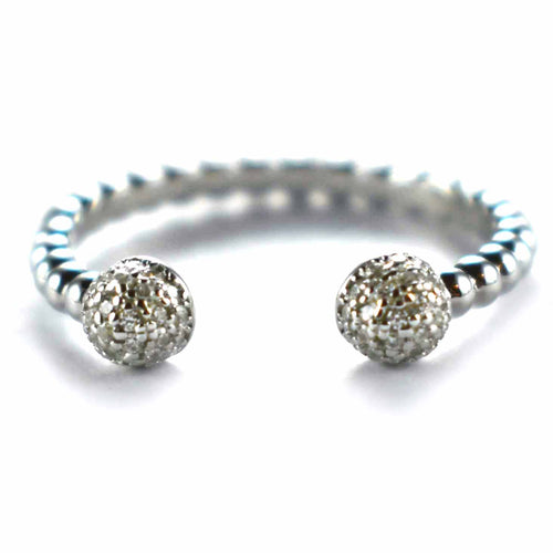 Ball pattern silver ring with CZ & platinum plating