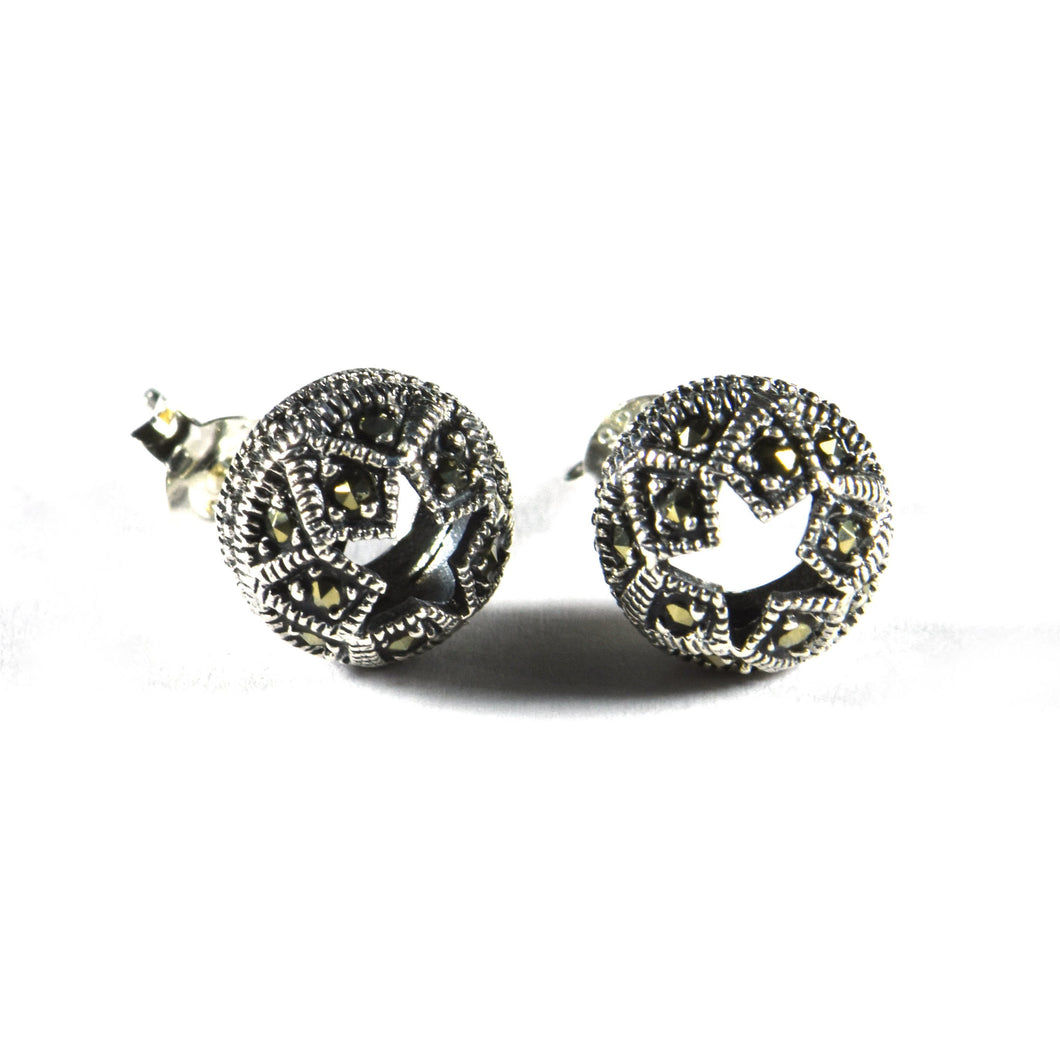 Ball & star silver studs silver earring with marcasite