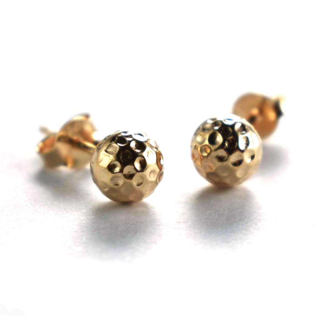 Ball stud earring with hummer pattern & pink gold plating