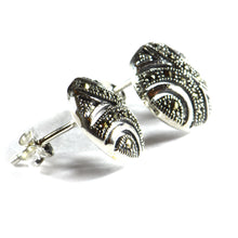 Ball pattern silver studs earring with marcasite