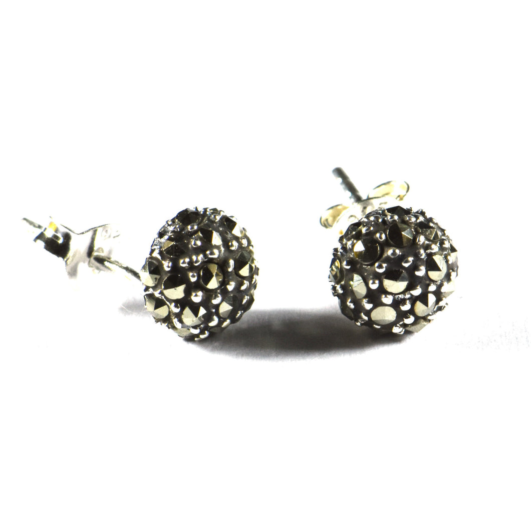 7mm Ball silver studs earring with marcasite