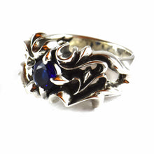 Bat silver ring with blue CZ