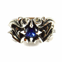 Bat silver ring with blue CZ