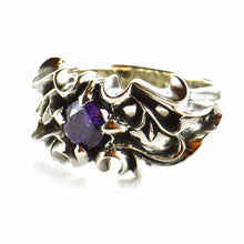 Bat silver ring with purple CZ