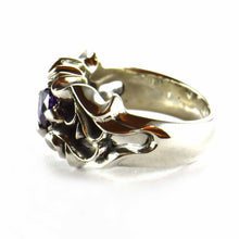 Bat silver ring with purple CZ