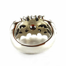 Bat silver ring with red CZ