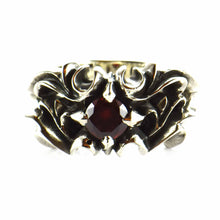 Bat silver ring with red CZ
