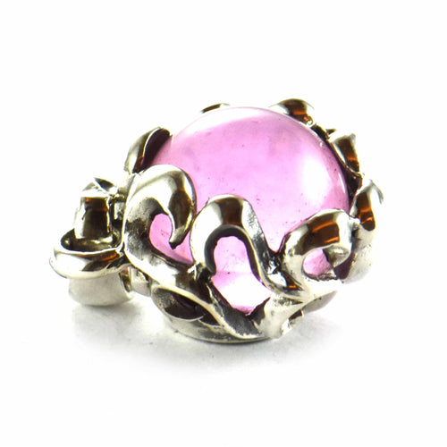 Big ball silver pendant with pink stone