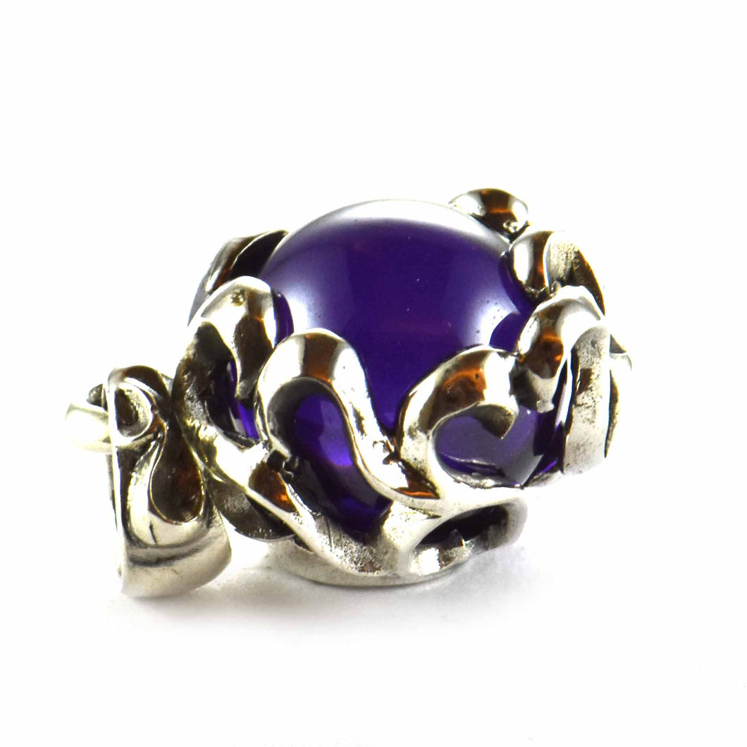 Big ball silver pendant with purple stone