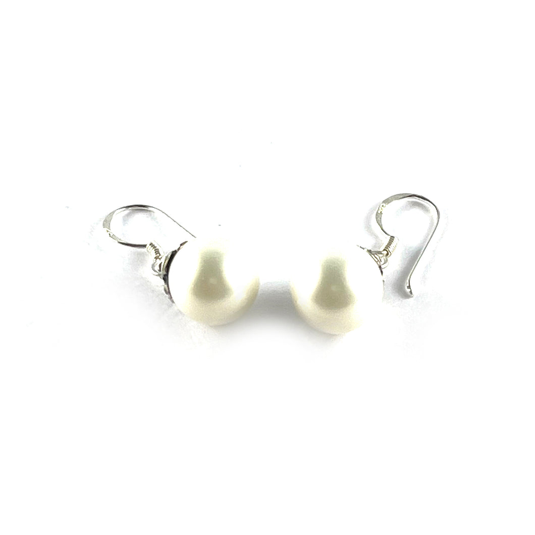 Big pearl silver hook earring with marcasite
