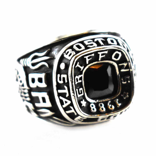 Black cubic zirconia silver school ring