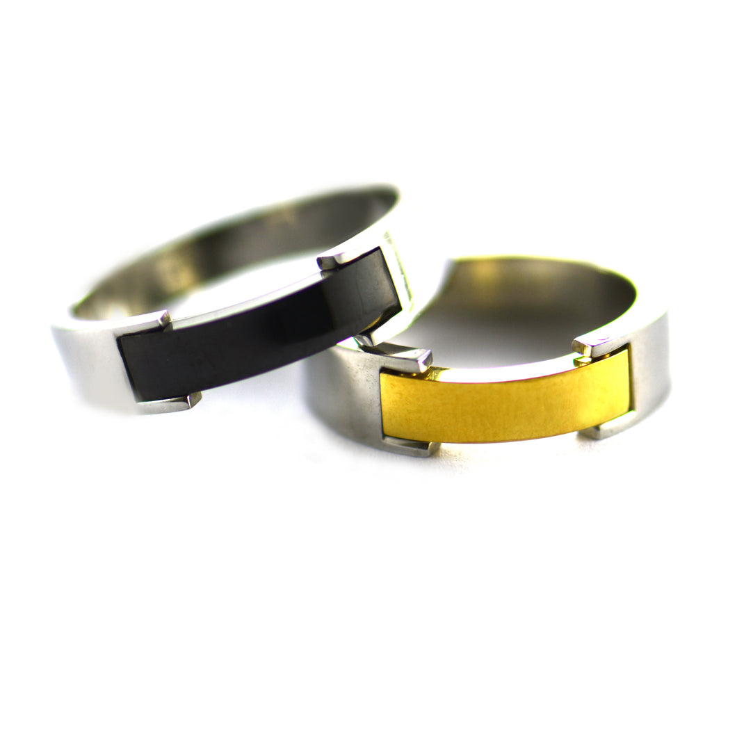 Black & gold bar stainless steel couple ring