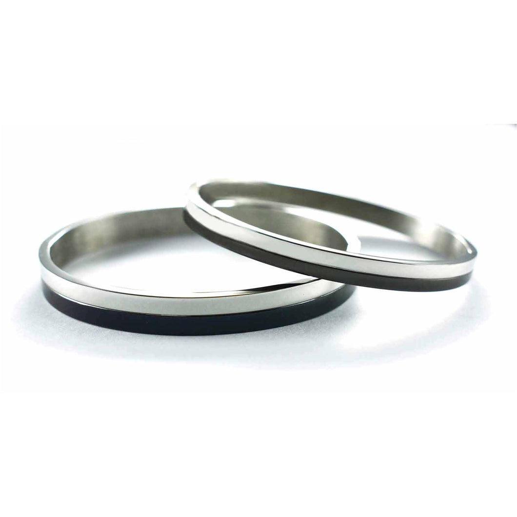 Black & silver stainless couple bangle