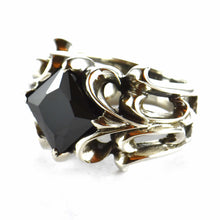 Black square CZ silver ring