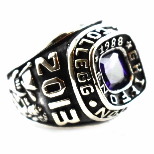 Blue cubic zirconia silver school ring