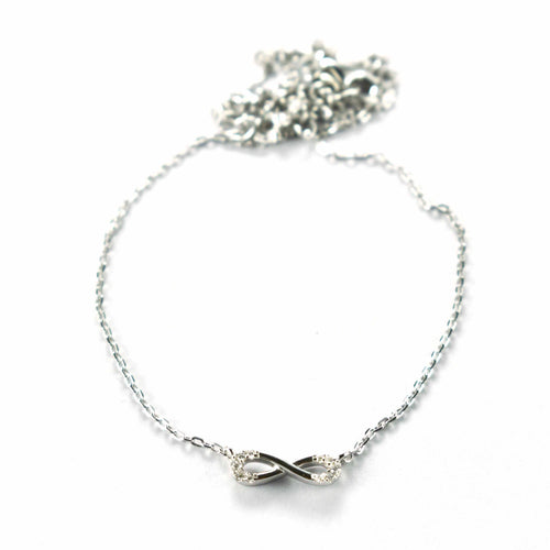 Bow pattern silver necklace with white CZ & platinum plating