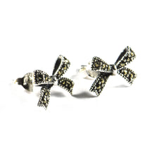 Bow silver studs earring with marcasite