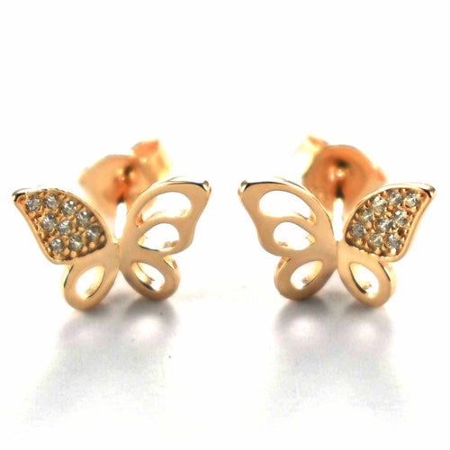 Butterfly earring with white CZ & pink gold plating