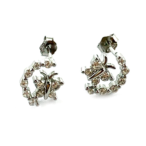 Butterfly & round silver earring