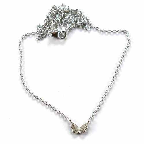 Butterfly silver necklace with white CZ
