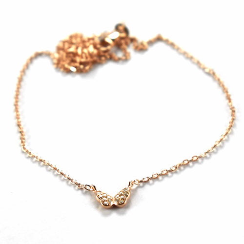 Butterfly silver necklace with white CZ & pink gold plating