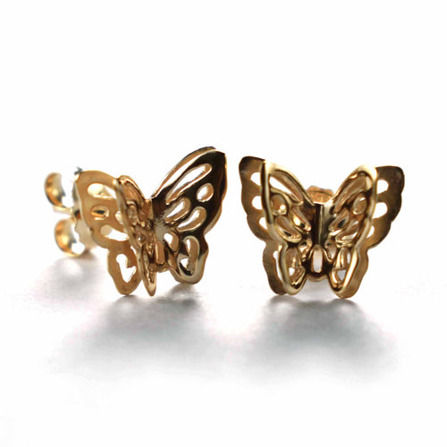 Butterfly stud earring with pink gold plating