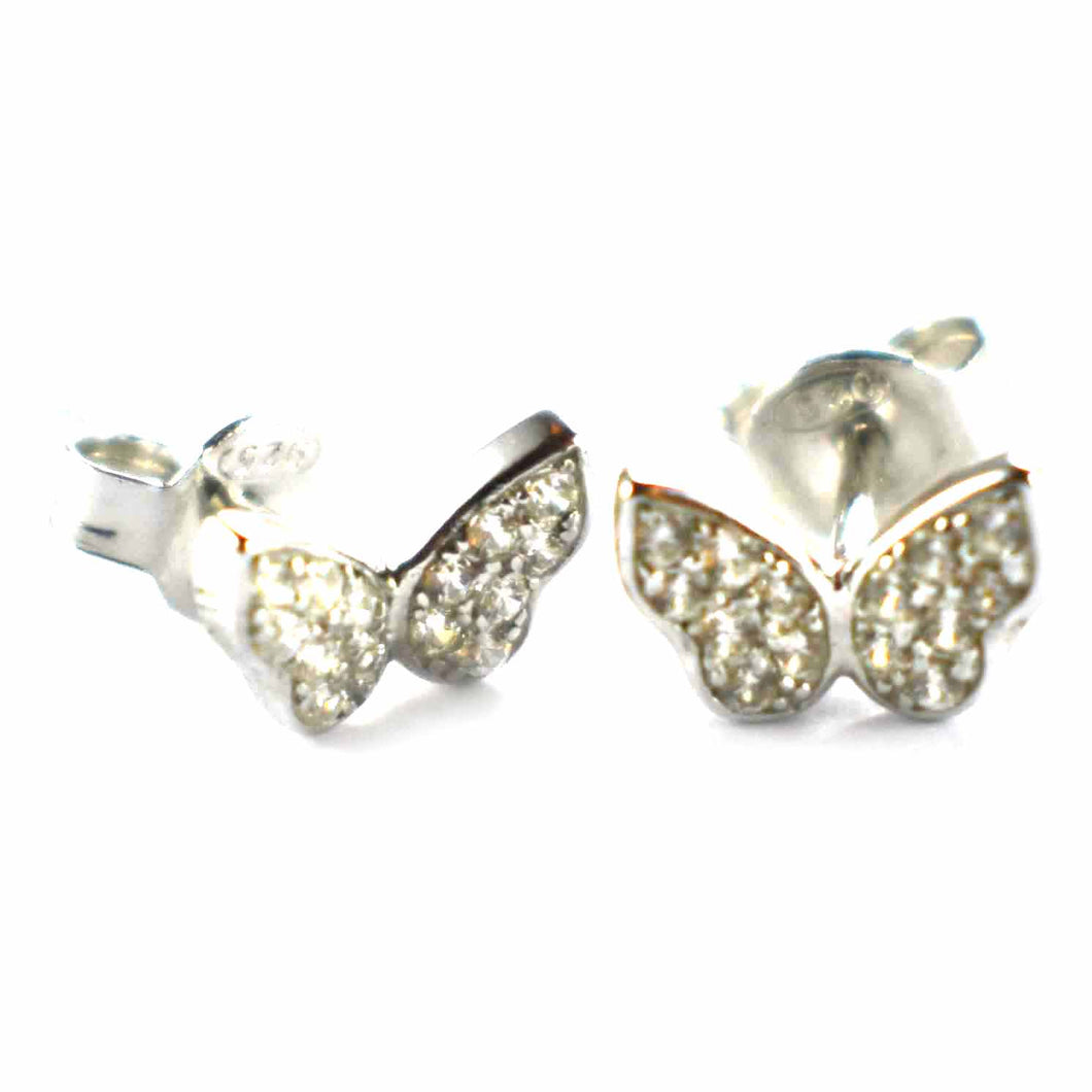 Butterfly stud earring with white CZ