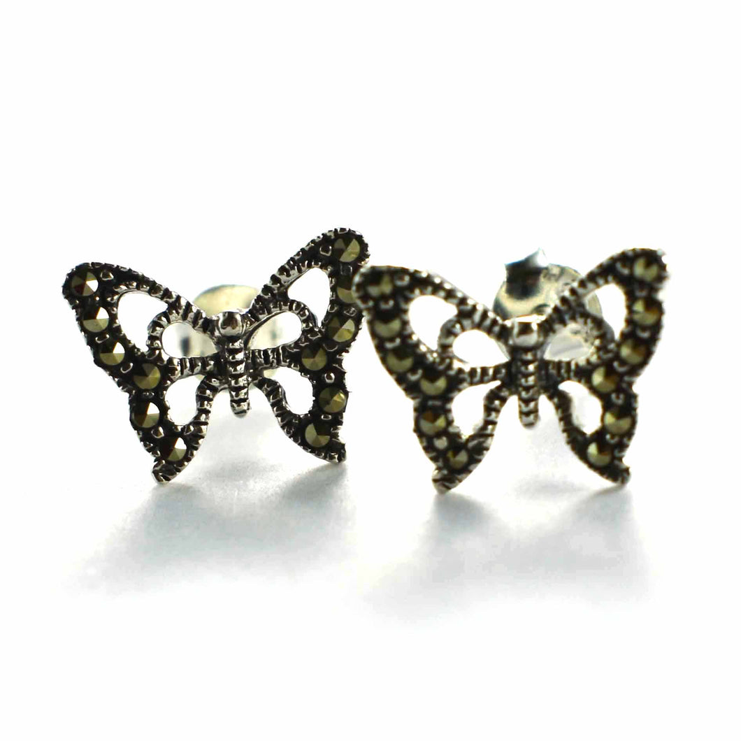 Butterfly studs silver earring with marcasite