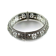 Butterfly pattern silver bangle with marcasite