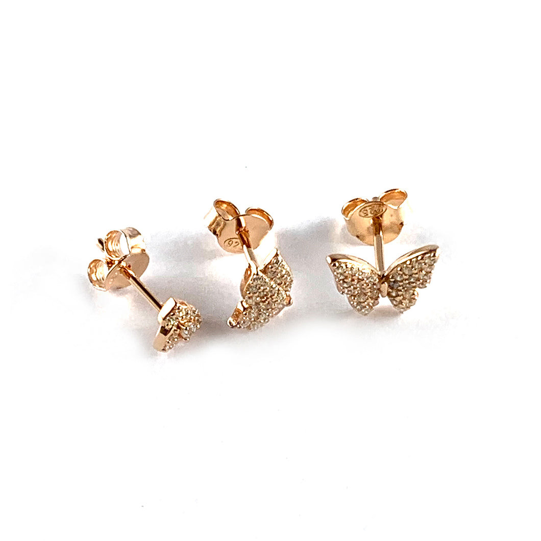 Butterfly set silver earring with CZ & pink gold plating