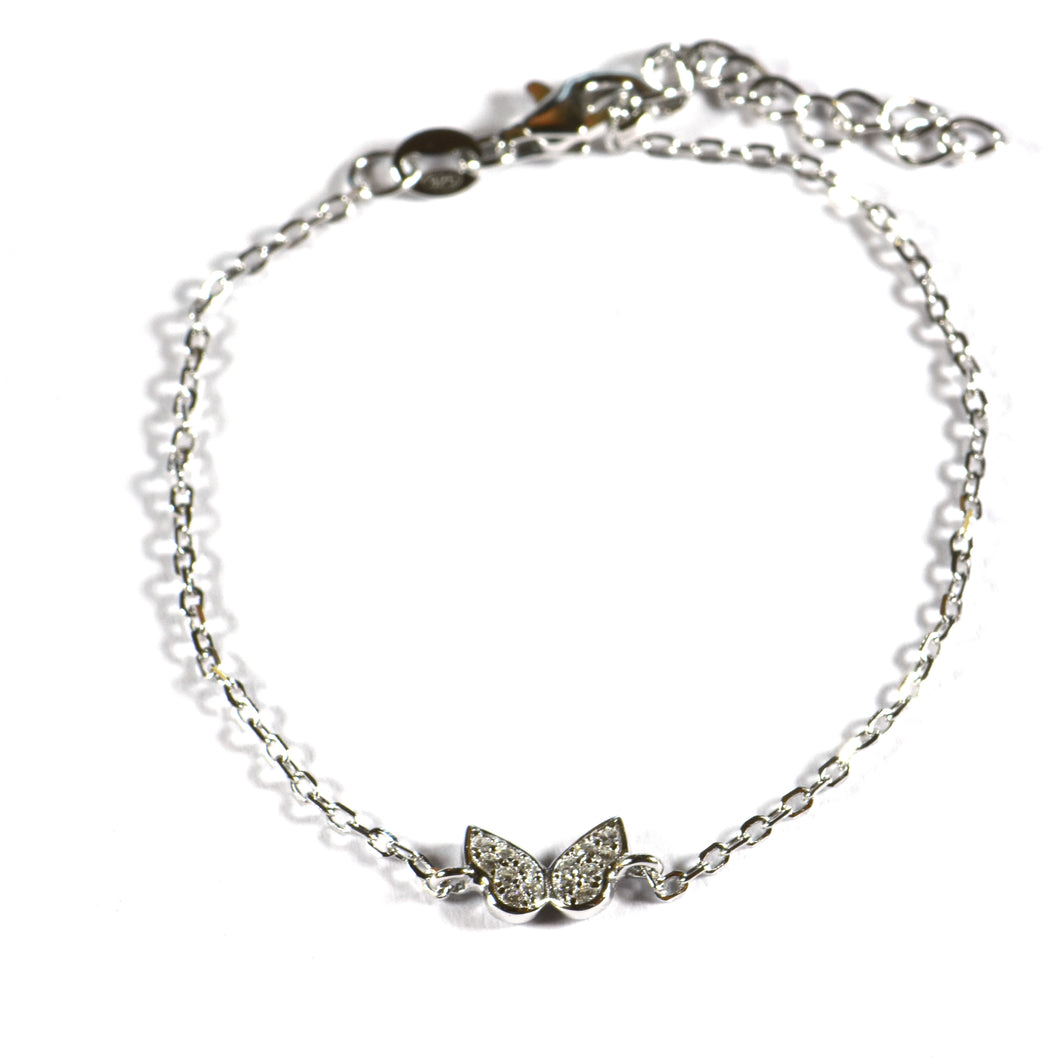 Butterfly silver bracelet with small CZ