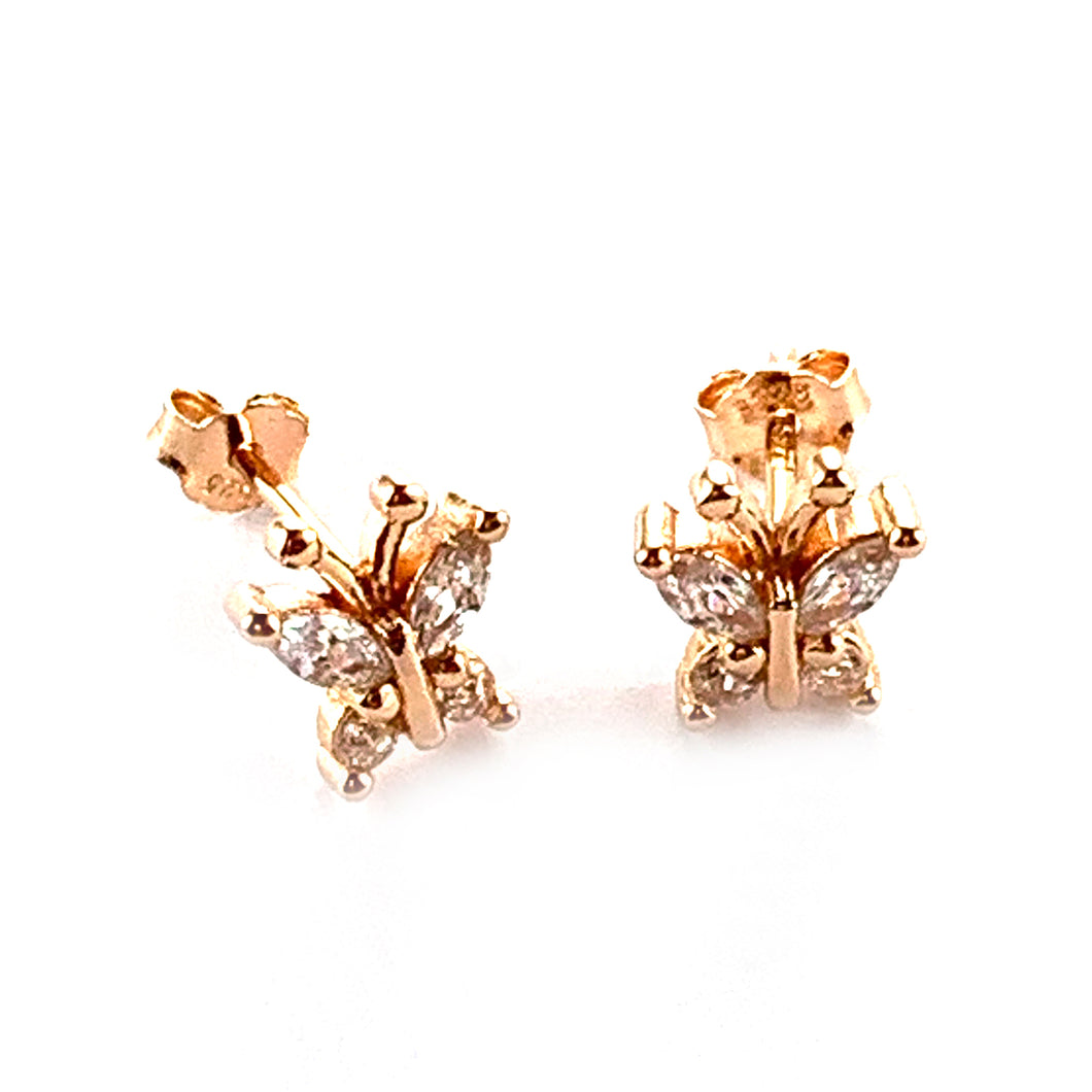 Butterfly silver earring with pink gold plating