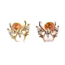 Butterfly silver earring with waterdrop CZ & pink gold plating