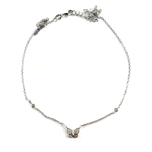 Butterfly silver necklace with white CZ