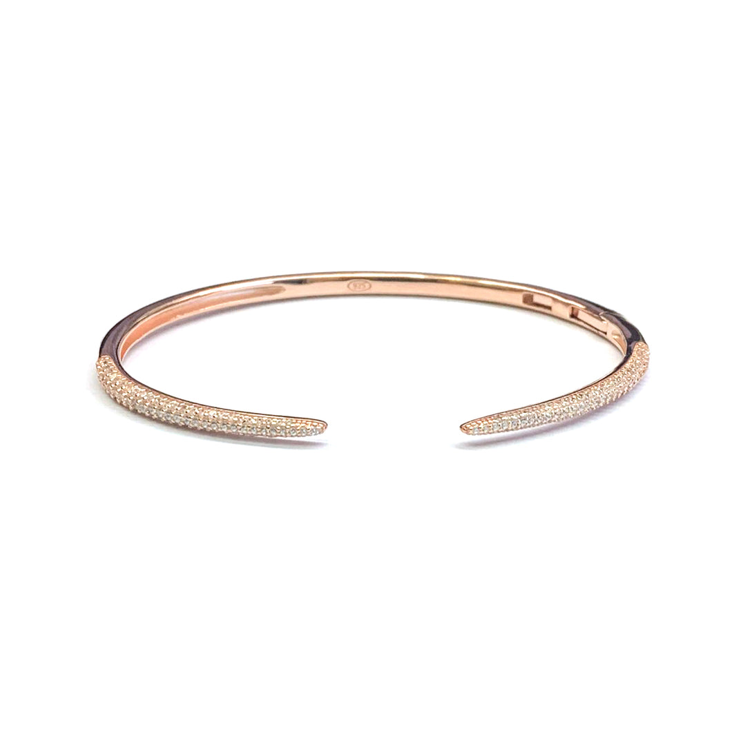 Can open silver bangle with CZ & pink gold plating
