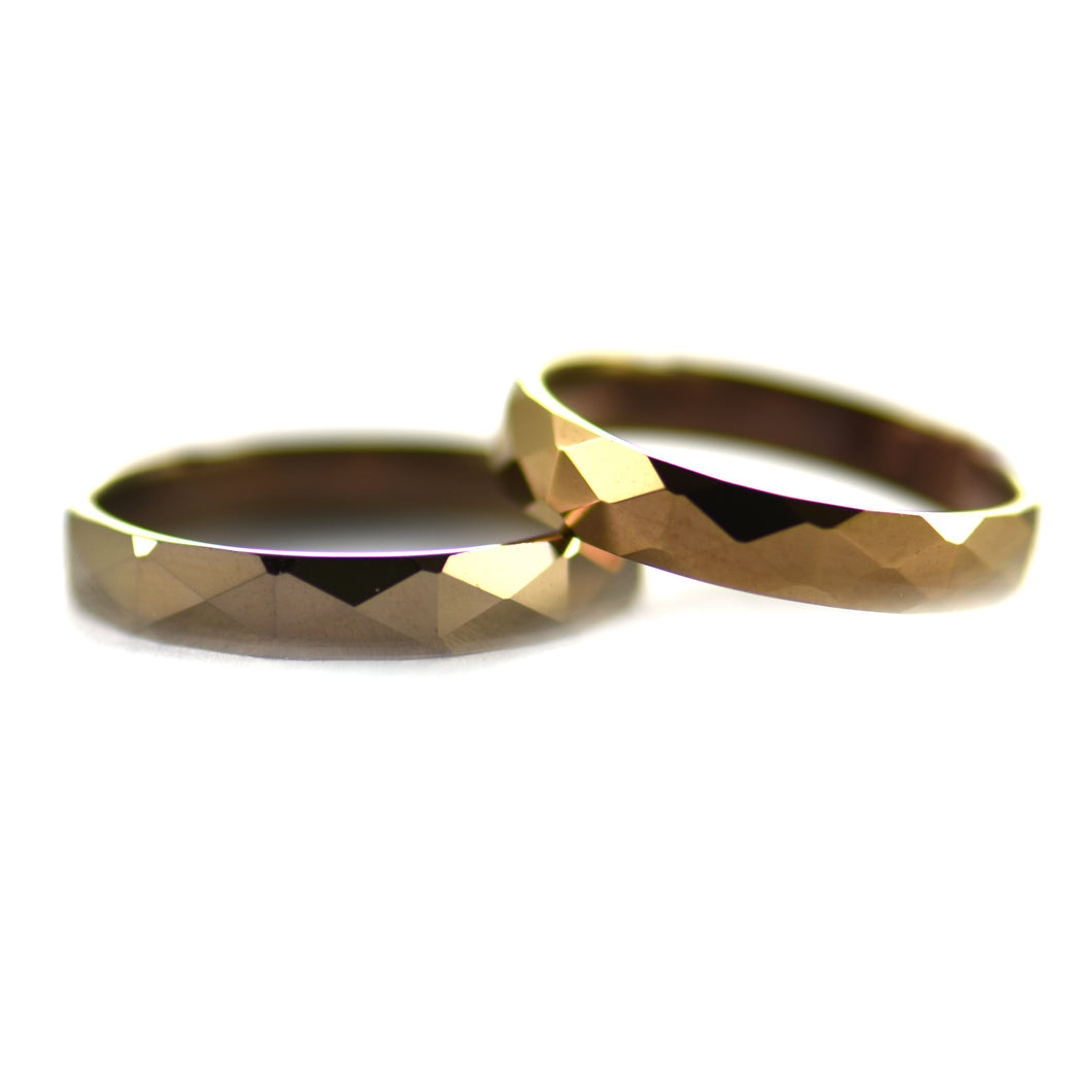Carved stainless steel couple ring with brown plating