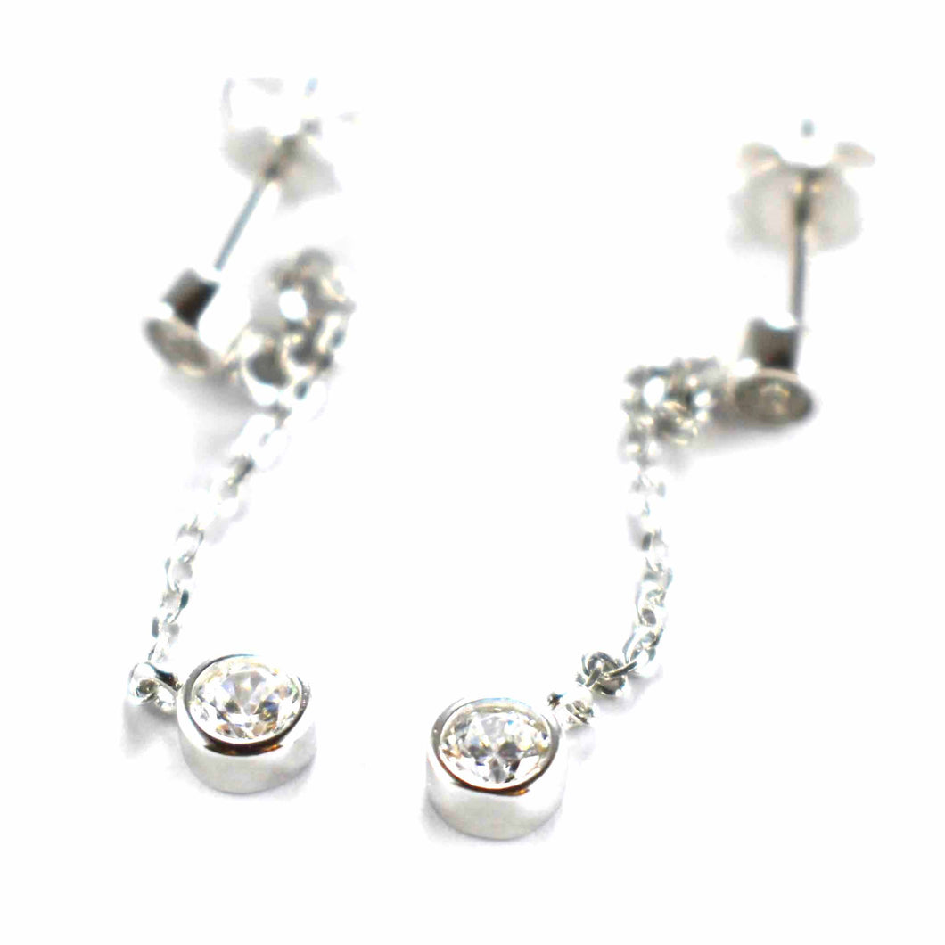 Chain earring with white CZ & platinum plating