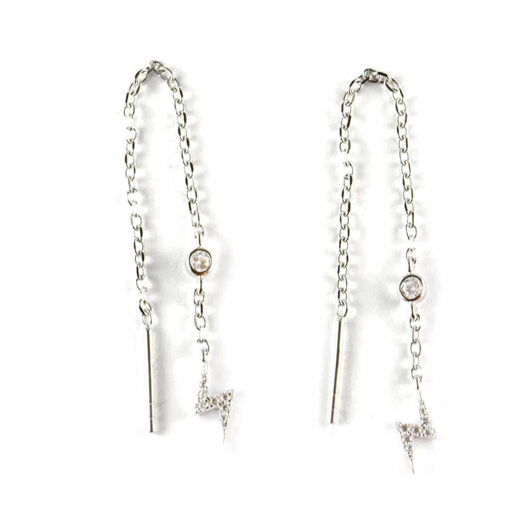 Chain silver earring with lighting & CZ