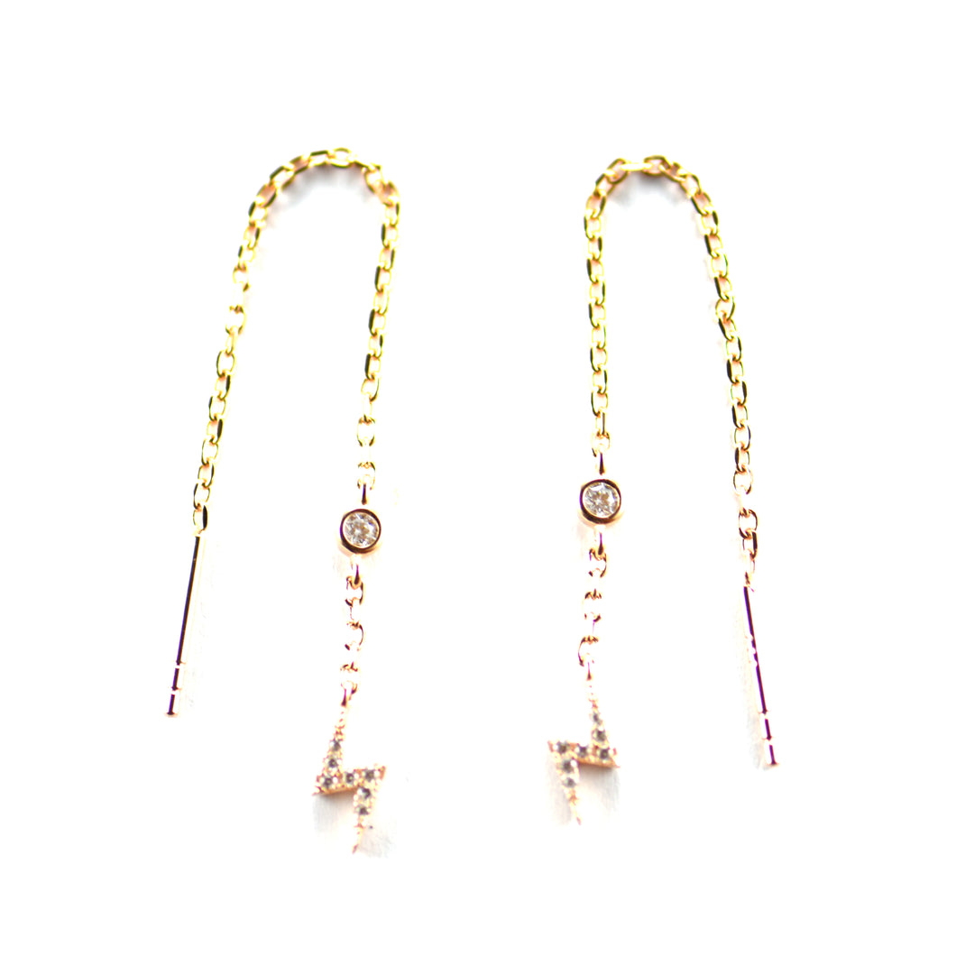 Chain silver earring with lighting & pink gold plating