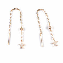 Chain silver earring with star & pink gold plating